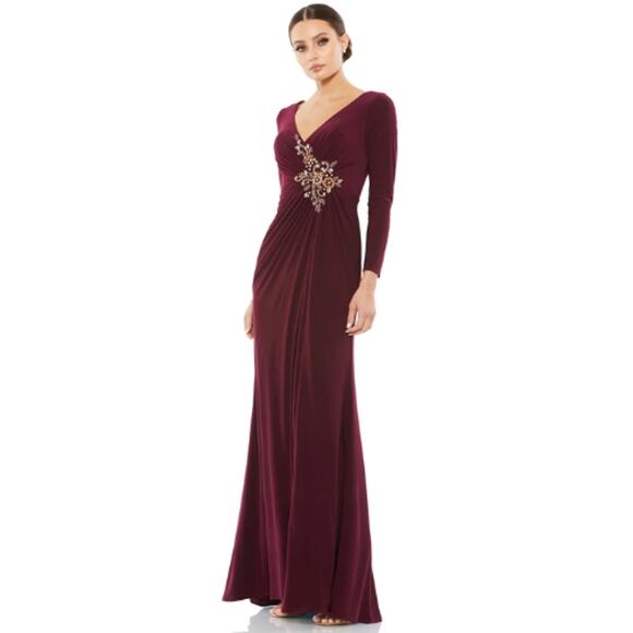 Mac Duggal Burgundy Embellished Midi Dress - Picture 1 of 3